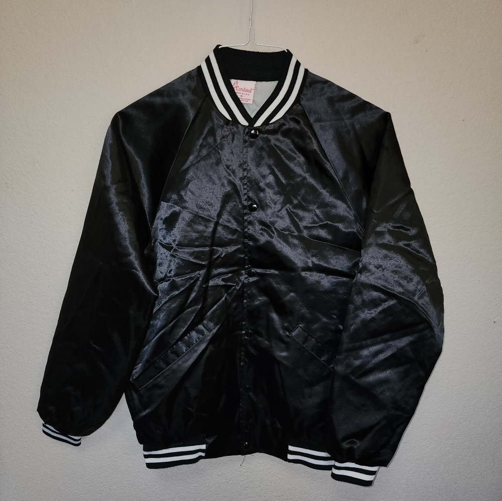 Vintage Black Satin Bomber Windbreaker Cardinal Brand